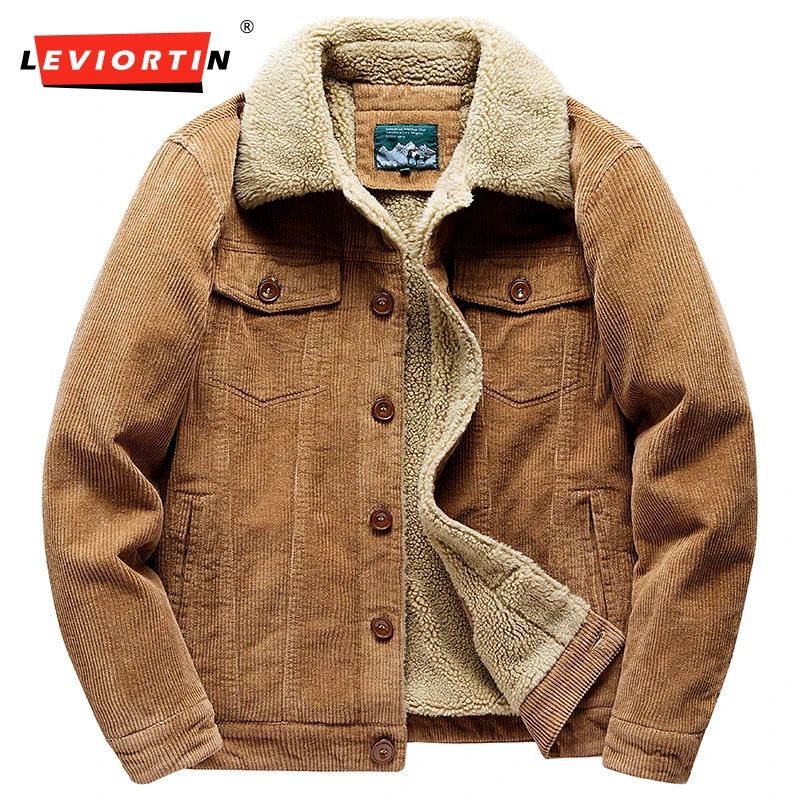 

2024 Branded Men Winter Corduroy Jackets Warm Fleece Coat Lambswool Lamb Velvet Parkas Fashion Cotton Casual Harajuku Jacket Men