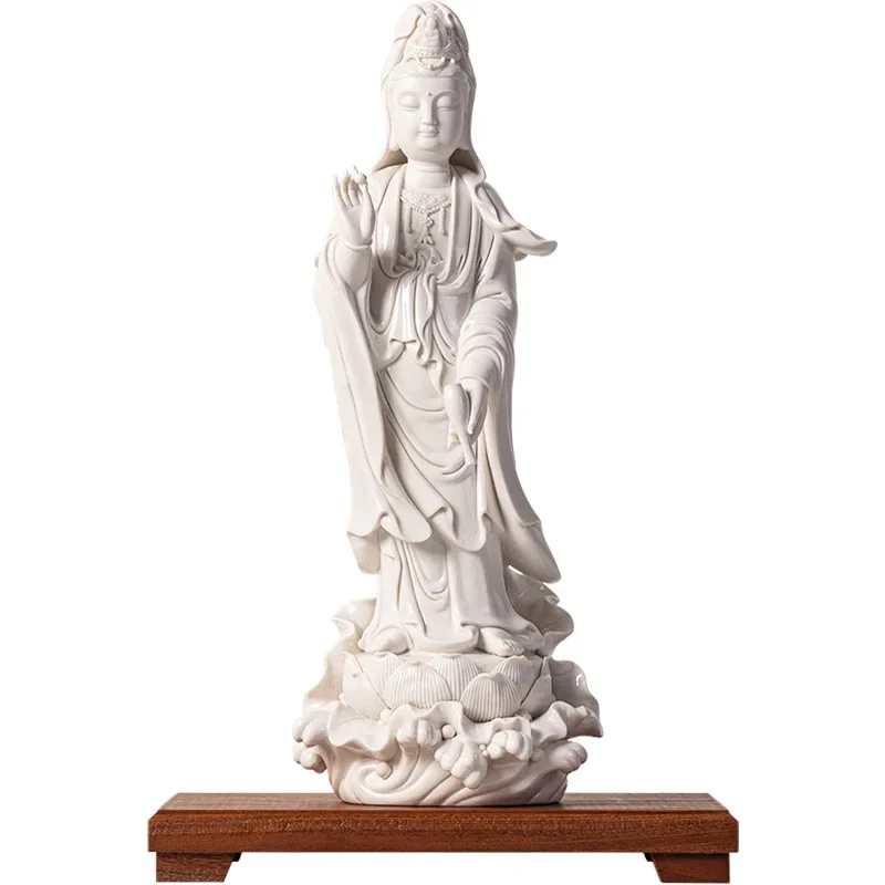 V8 Ceramic Lihe Sanlian White Porcelain Guanyin Statue Guanyin Bodhisattva Home Devotion Hall Buddha Statue Ornament