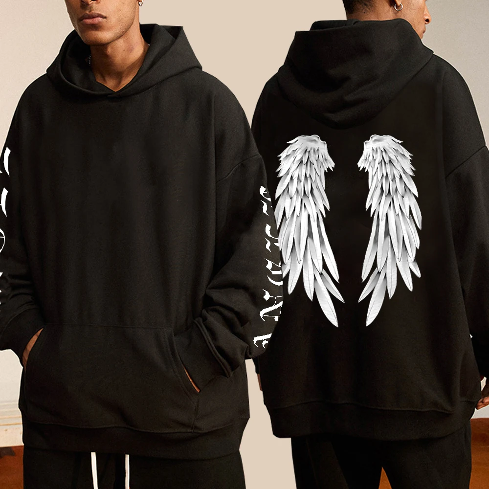 Angel Wings Personality Pattern Female And Man Hoodies Harajuku Fleece Hooded Fashion S-Xxl Casual Pullovers Hip Hop Loose men