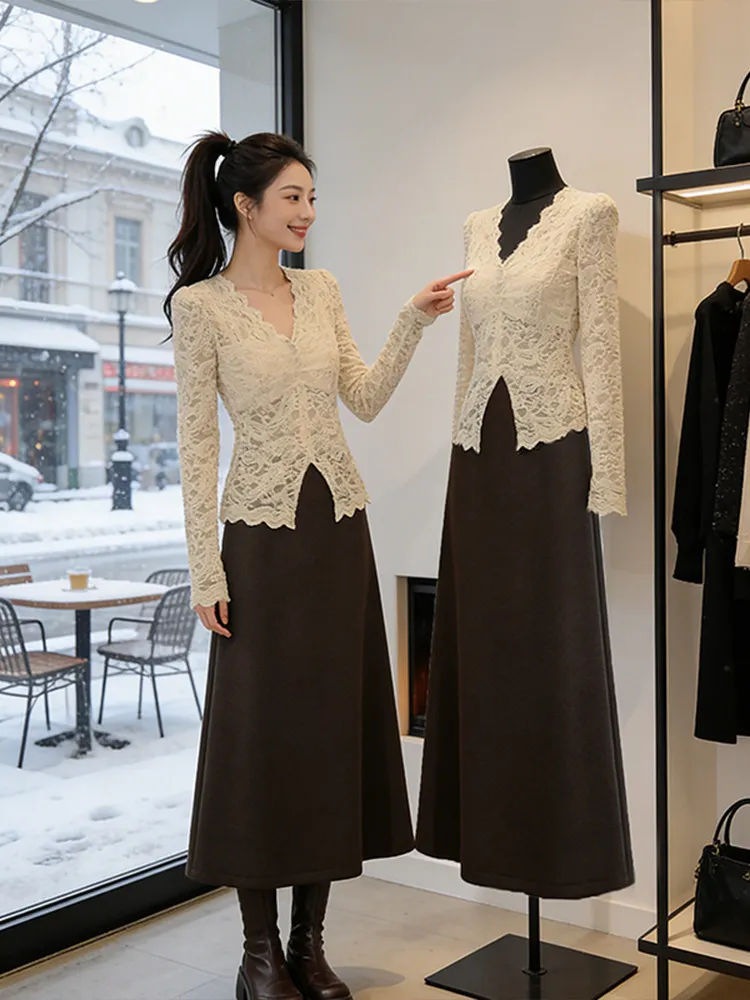 

Cleanfit V-ne Lace irt Women's Casual Slimming Base Layer Top Soft Versatile Autumn Winter New Sle Breathable Long Sve