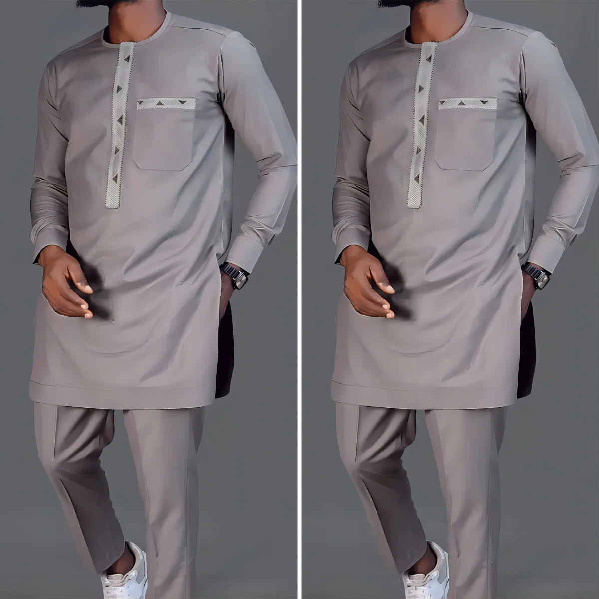 Muslim Ethnic Style Embroidered Long-Sleeved Shirt Trousers Two-Piece Casual Elegant Slim Dress Activity Comfortable Men's Suit