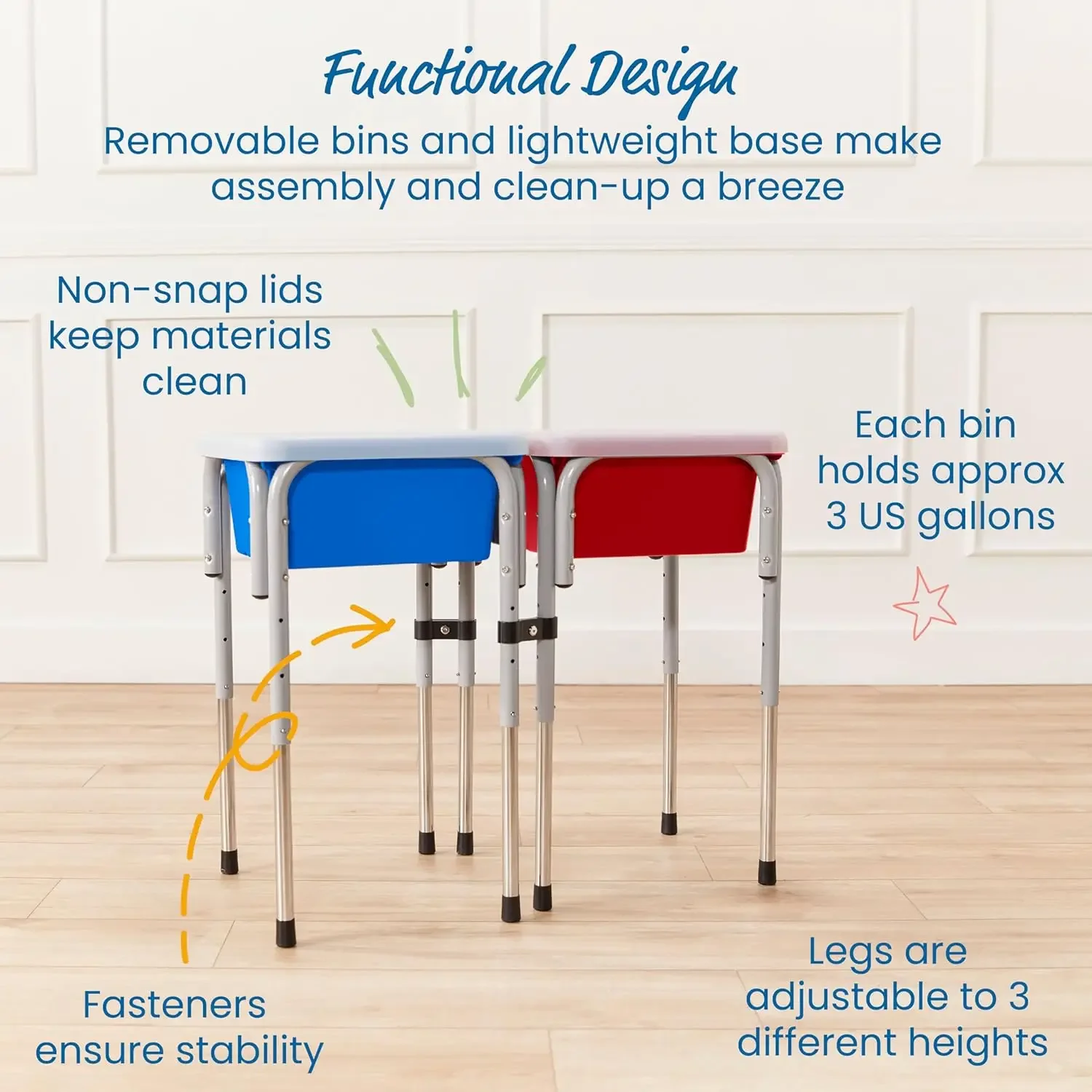 2-Station Sand and Water Adjustable Play Table, Sensory Bins, Multiple Color Choices