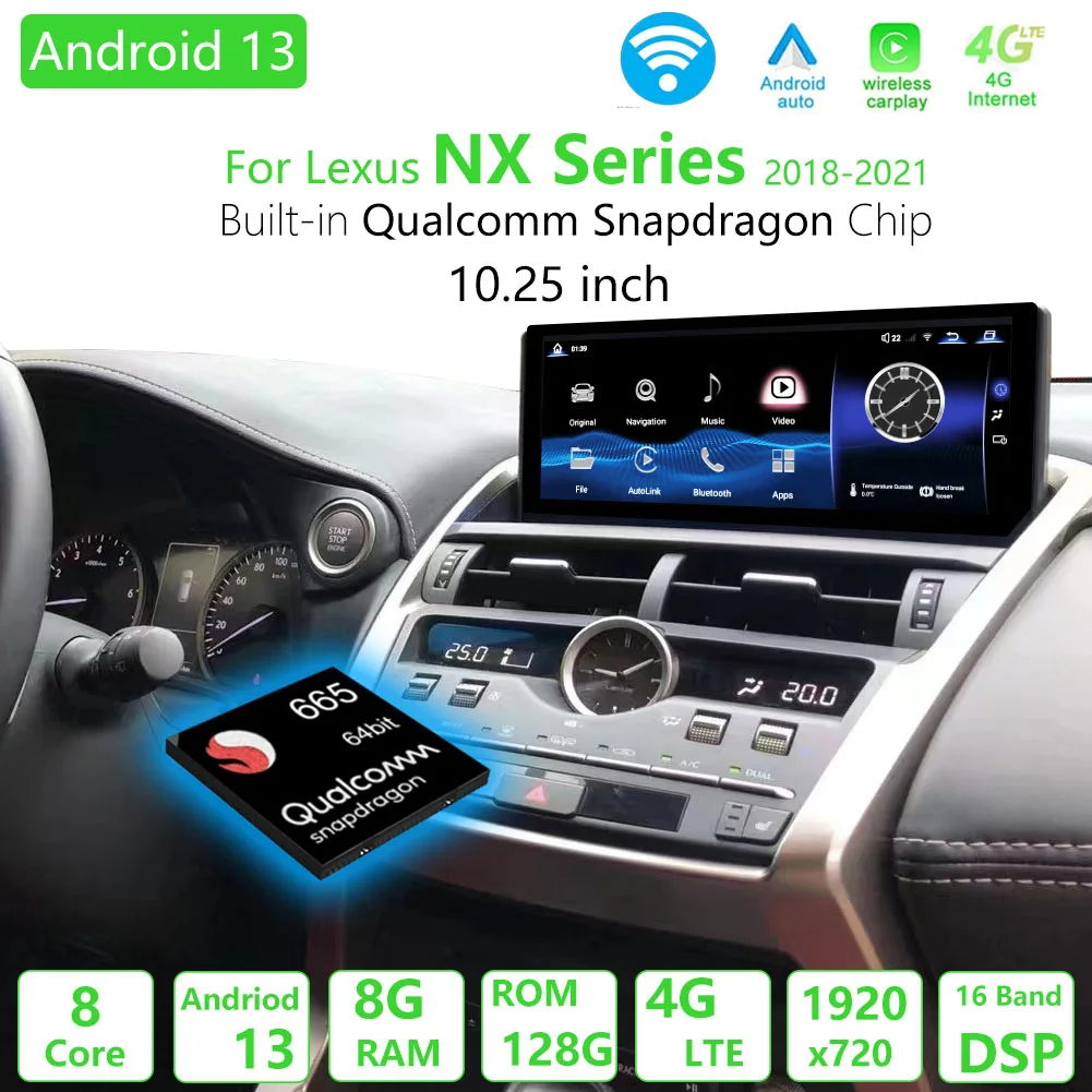 

Автомобильный мультимедийный проигрыватель Qualcomm Android 13 для Lexus NX3500H NX200 2018-2021 с GPS-навигацией и HD-экраном 10,25 дюйма