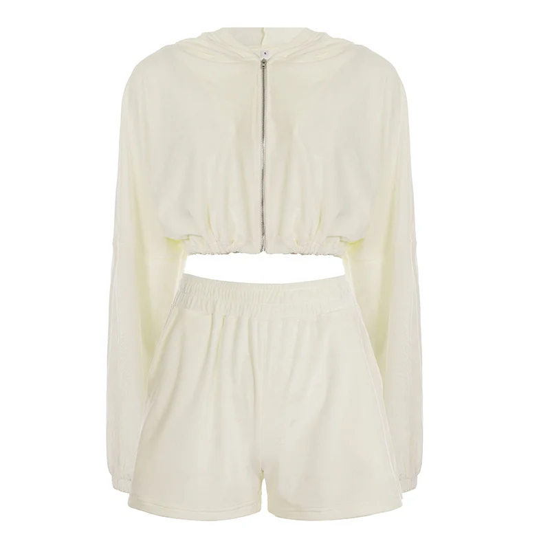 

Повседневные комплекты с капюшоном и шортами, женские осенние новые вязаные короткие кардиганы с капюшоном на молнии, свободные спортивные шорты, комплект из 2 предметов, 2025 г.