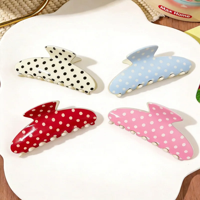 1/4pcs Korean Style Glossy Finish Polka Dot Hair Claw Clip For Women Sweet Daily Wear Shark Clip Fashion Girl Ponytail Clip