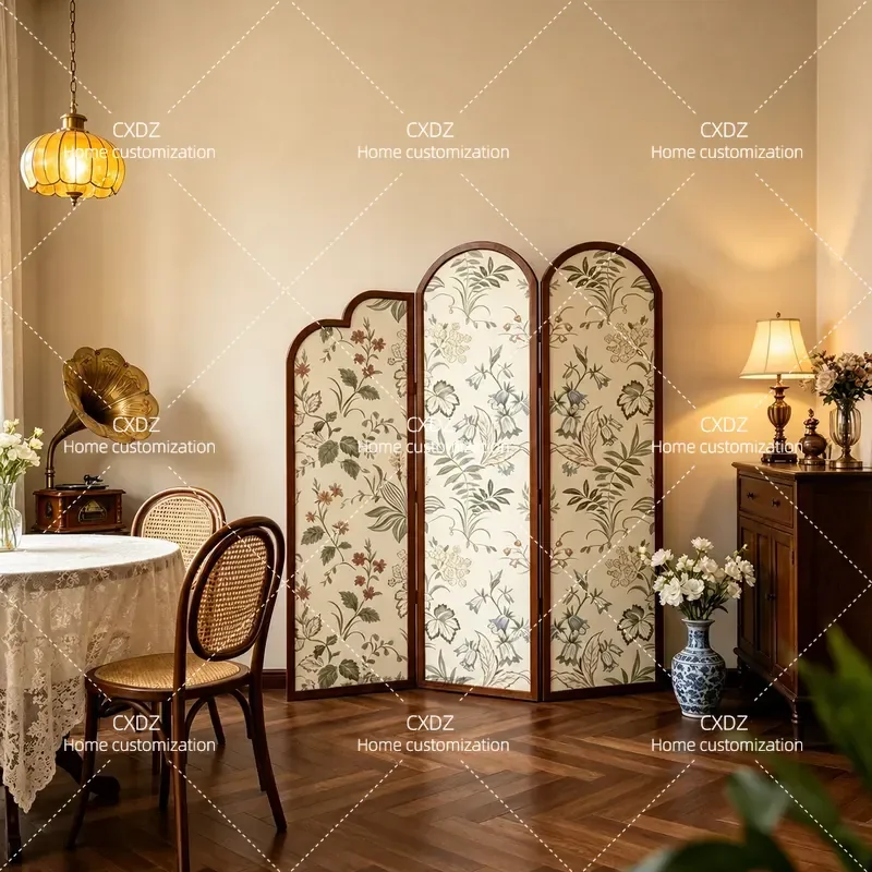 French Medieval Style Plant Flower Screen Folding Partition for Living Room Hotel Home BnB Mobile Decorative Room Divider