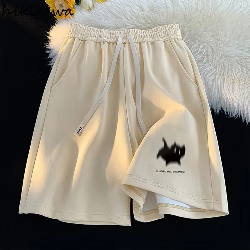 Women Clothing Pantalones Cortos De Mujer Summer Casual Shorts Streetwear BF Print Fashion Y2k Wide Leg Pants 2024 New Bottoms