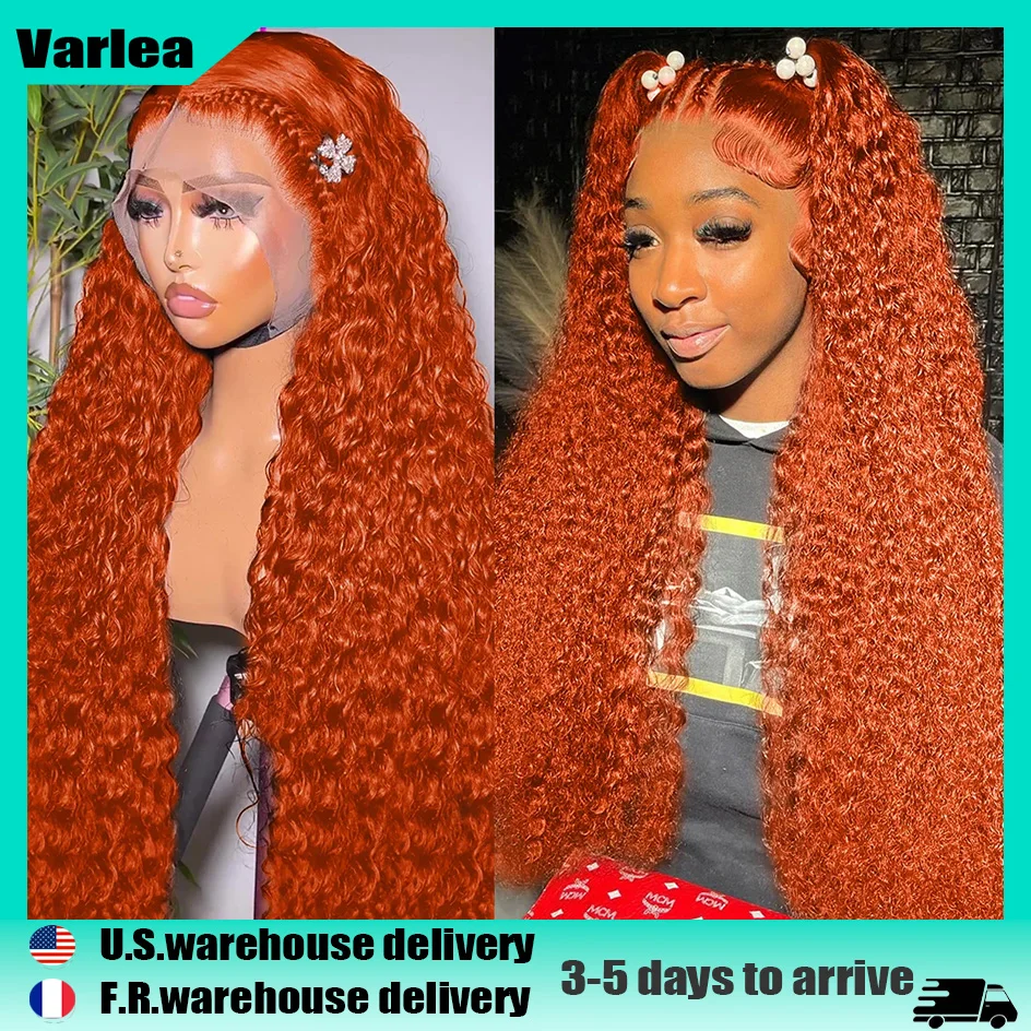 

Varlea Deep Wave Frontal Wig 13x6 Hd Lace Curly Wig 13x4 Lace Frontal Water Wave Human Hair Wig Orange Ginger Human Hair Wig