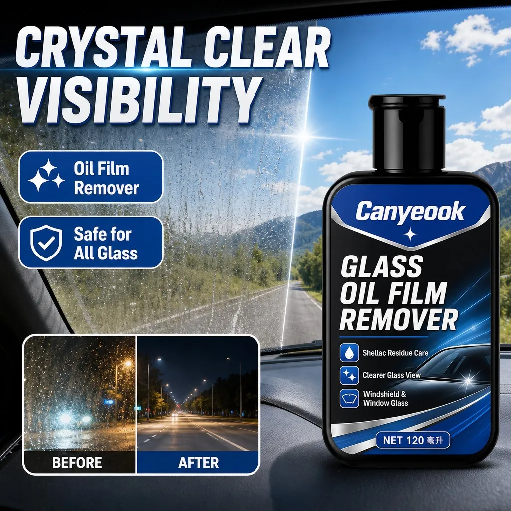CANYEOOK Glass Cleaner 120ml Remove Oil Film Bug Sap Residue Restore Clarity for Car Windshield Home Glass Streak Free