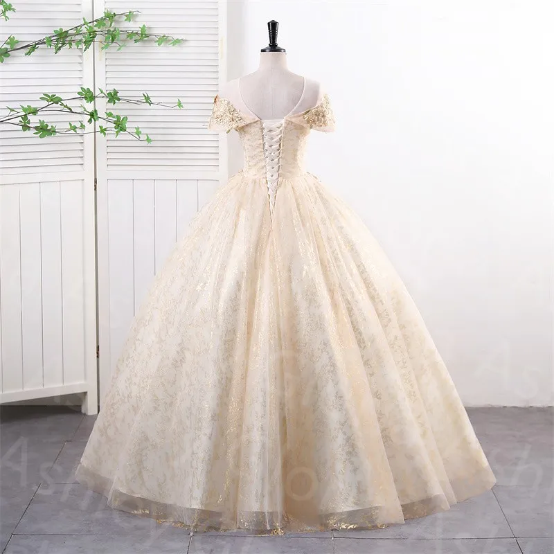 Ashley Gloria Champagne Quinceanera abiti festa di compleanno vestito formale Prom Ball Gown Plus Size Robe De Bal 2024 nuovi abiti