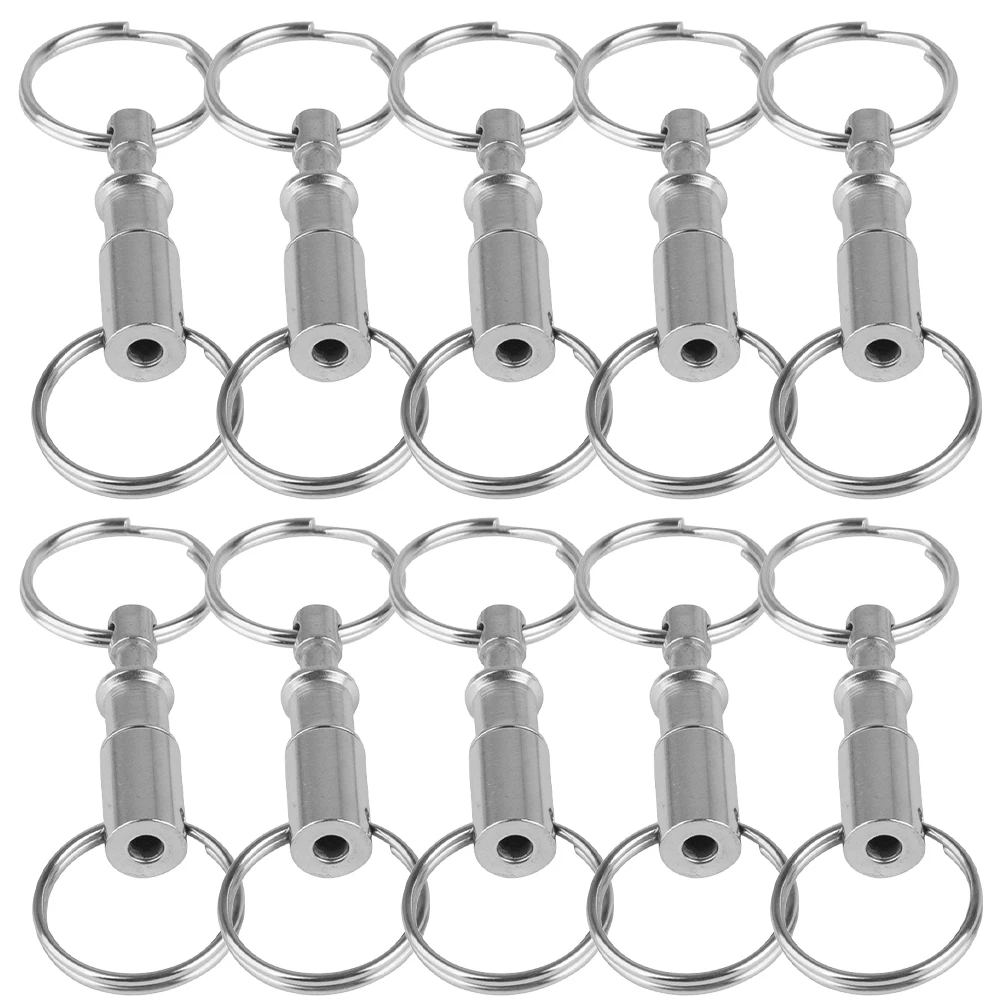 

10pcs Key Chain Pull Apart 2 Split Rings Detachable Silver Metal 8x2 5cm Quick Release Dual Ring Holder for Camping Hiking