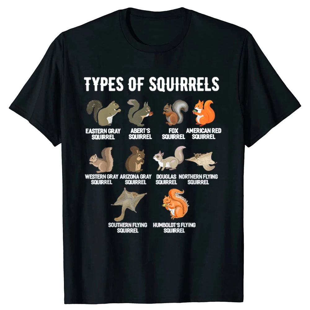 Arten von Eichhörnchen, lustige Eichhörnchen-Grafik-T-Shirts, modisches, lässiges T-Shirt für Herren und Damen, 100 % Baumwolle, lockeres, übergroßes T-Shirt – Detail 2