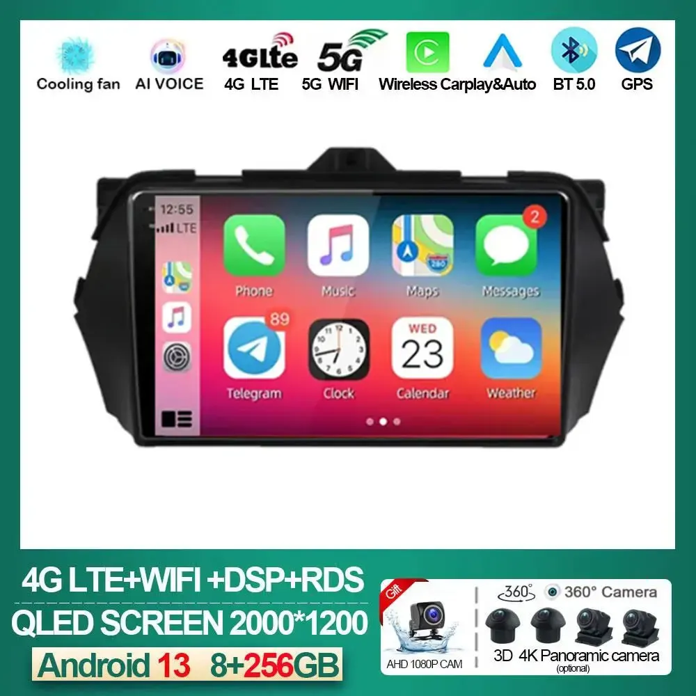 

9" Android 13 Navigation GPS Multimedia Car Radio Player For Suzuki Alivio 2015 2016 2017 2018 2019 Head Unit Stereo Carplay