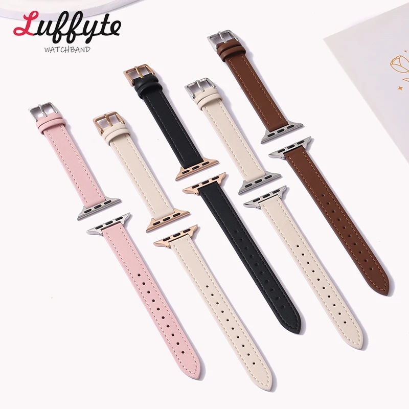 Soft Calfskin Leather Women's Casual Wrist Band for Apple Watch Ultra SE 9 8 7 6 5 4, Strap for Iwatch 38/40/41mm 42/44/45/49mm