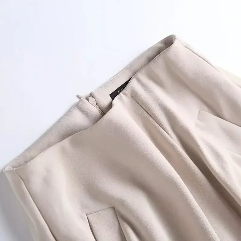 Dames 2023 Chique Mode Temperament Joker Pocket Wijde Swing Design Lange Rok Retro Hoge Taille Rits Rok Mujer