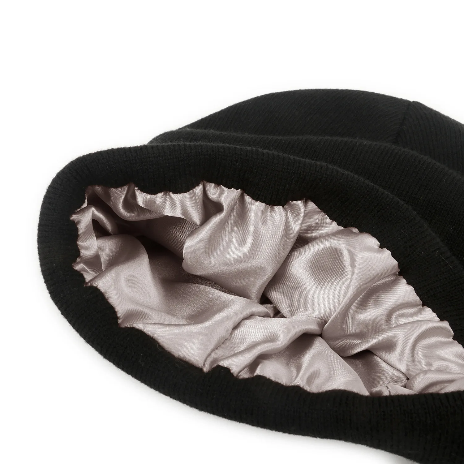 Men Women Satin Lined Knit Beanie Hat Acrylic Silk (polyester)Lining Soft Slouchy Warm Cuffed Beanie Hat