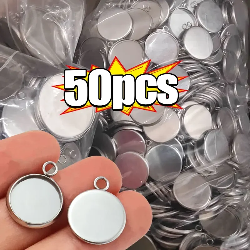 50/5 قطعة الفولاذ المقاوم للصدأ كابوشون النقش إعدادات 10-30 مللي متر المعلقات Charms قاعدة Diy بها بنفسك مجوهرات قلادة أساور صنع
