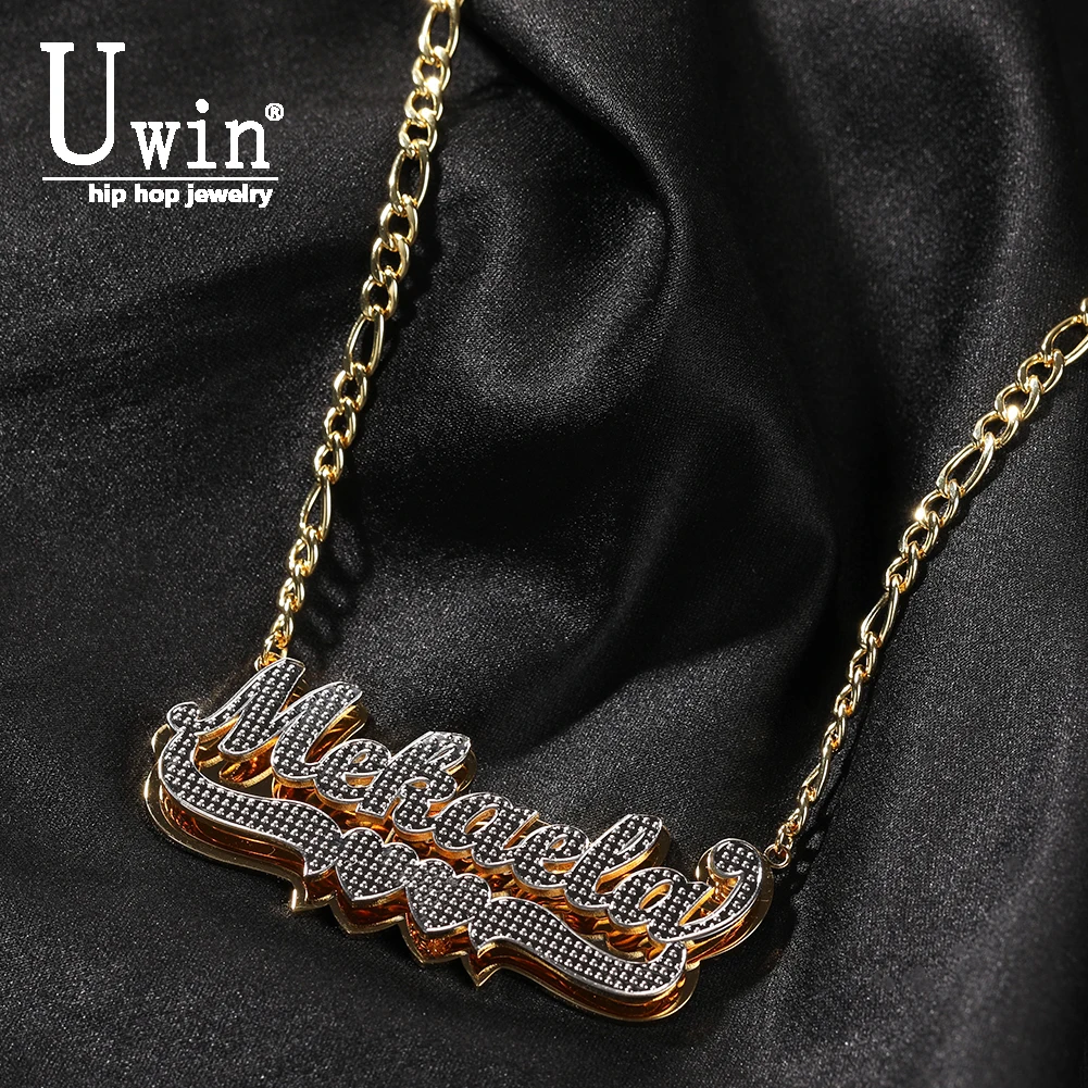 

Uwin Custom 3D Nameplate Pendant Double Layers Letters With 2 Hearts Necklace For Women Personalized Fashion HipHop Jewelry