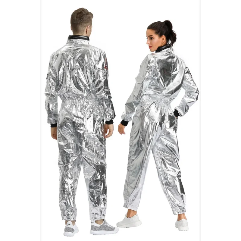 Adult Couple Astronaut Jumpsuit Alien Silver Spoceman Carnival Cosplay Outsets MS35239