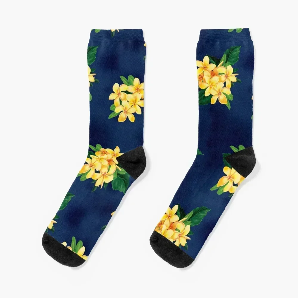 Tropical Paradise Hawaiian Plumeria Illustration Socks christmas gift christmass gift new in's Non-slip Woman Socks Men's