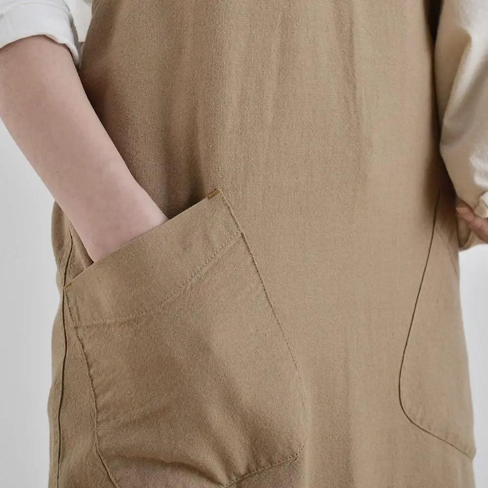 Durable Cotton Linen Kitchen Apron With Pockets Big Size Cross Back Apron Adjustable Straps Japanese Style Work Apron Chef Use