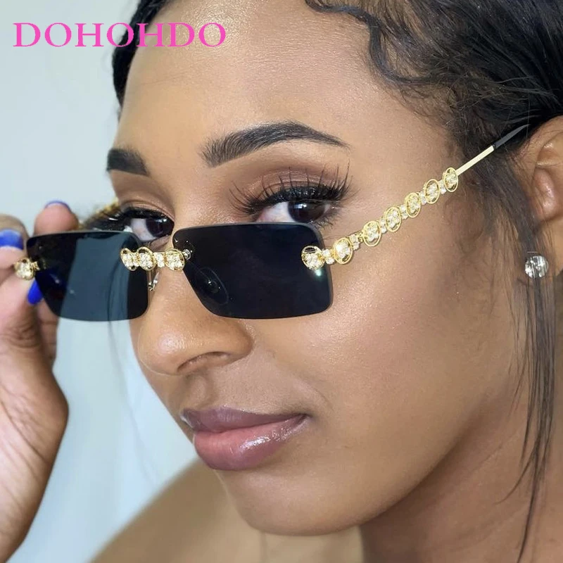 

Luxury Brand Design Frameless Square Women Sunglasses Retro Imitation Diamond Fashion Men Shades Summer Traveling Sunglass UV400