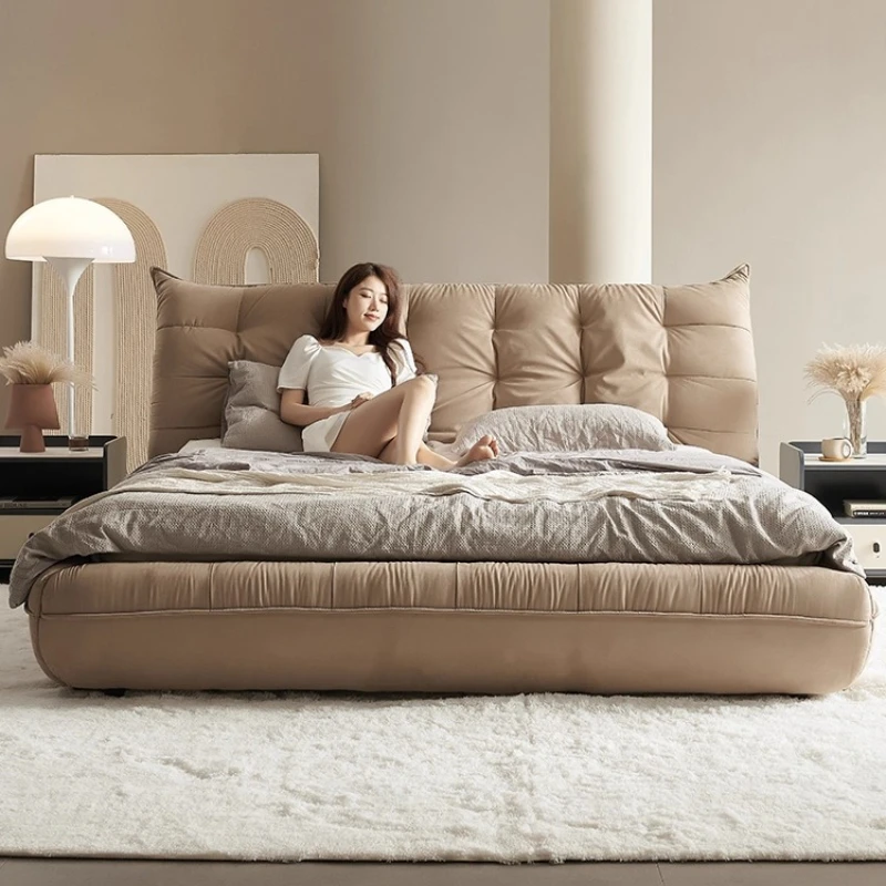 180x200cm French Double Bed Cream Style Tech Cloth Soft Pack Tatami Bed King Size Nightstand Headboard Frame Bedroom Furniture