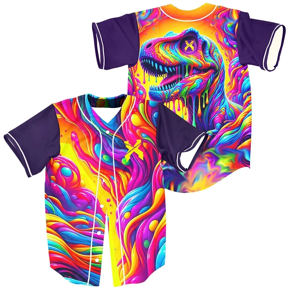 

Excision Trippy Colorful Baseball Jersey Merch Men/Women Harajuku Thin button Baseball uniform Oil Slick Baseball Jersey