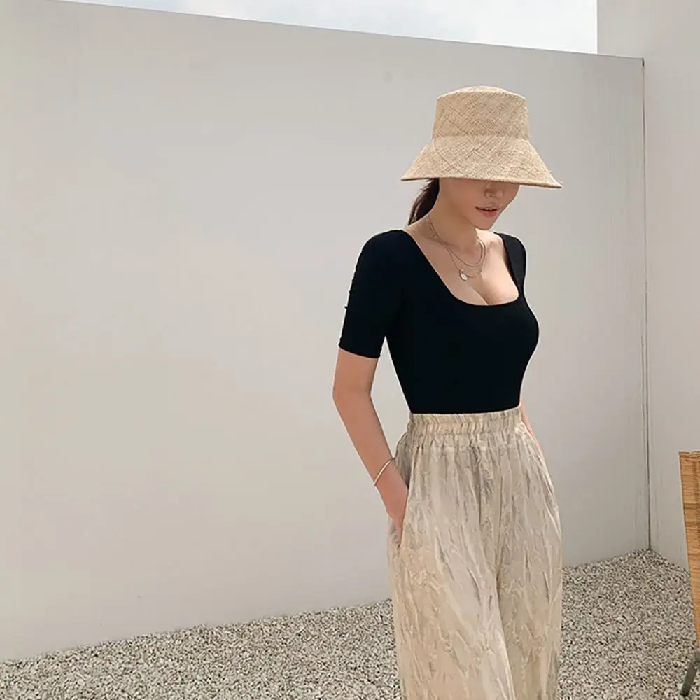 

Women Swim Suit Solid Color Hollow Out Swimsuit Mesh Cut High Waist Backless Swimsuit Slim Design Short Sleeve Swimwear Vacation