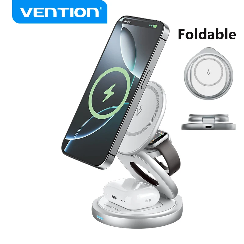 Магнитная подставка для беспроводного зарядного устройства Vention 3 в 1, держатель для телефона, подставка для зарядки для Magsafe iPhone 15 14 13 12 iWatch Airpods