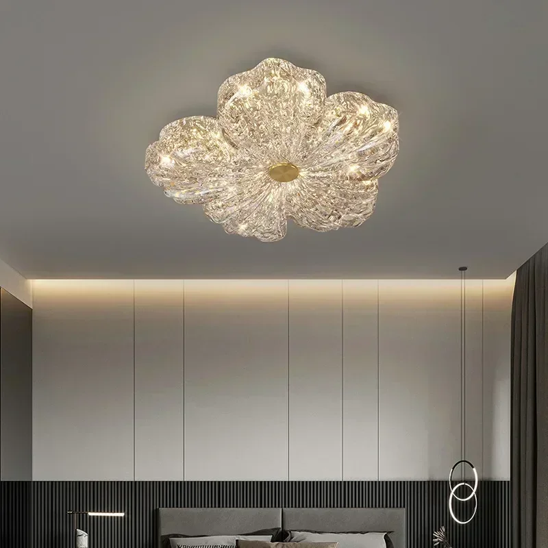 SANDYHA Lampu Gantung Bunga Emas Nordic Lampu Gantung Led untuk Restoran Kamar Tidur Ruang Tamu Lampu Langit-langit Dekorasi Rumah