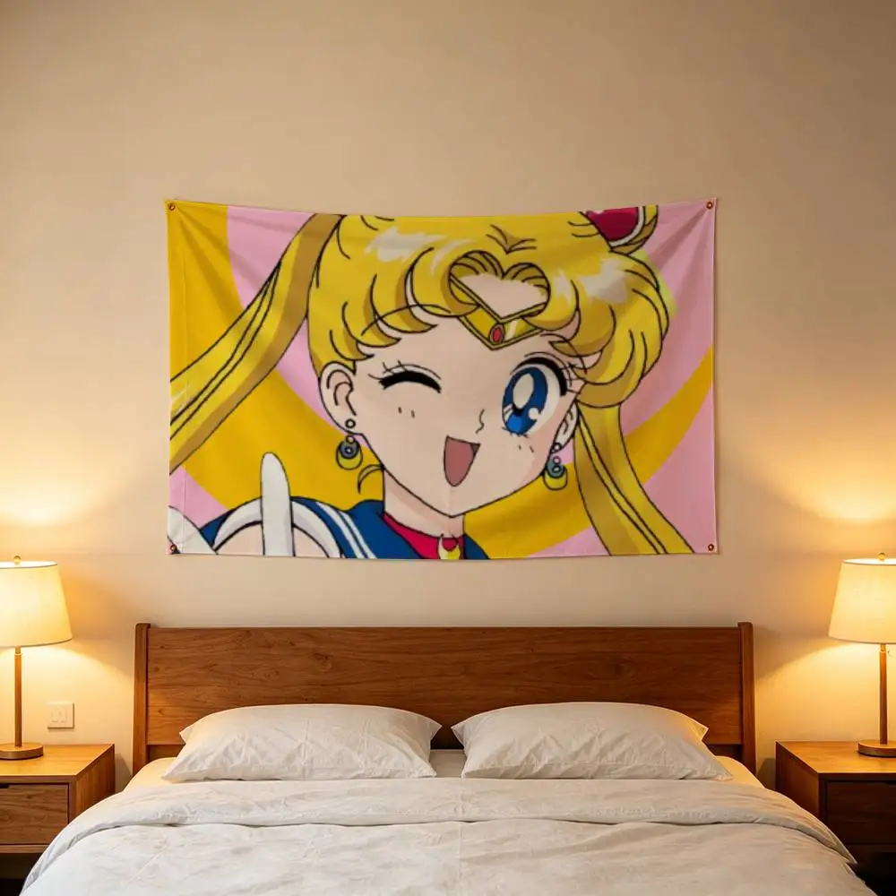 S-Sailor Moon Flag Digital Printing Banner for Garage Wall Out Door Decoration