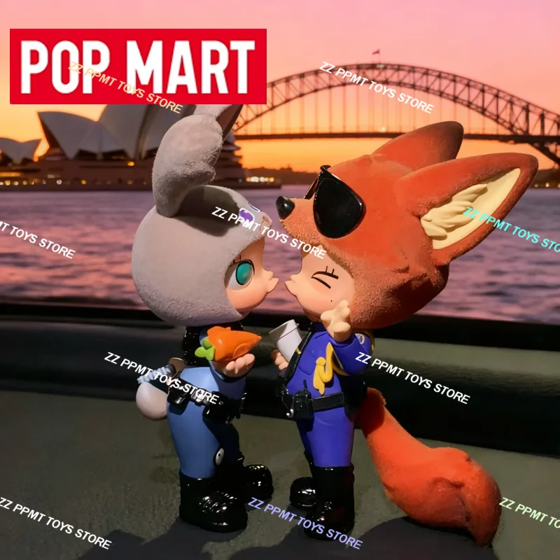 Popmart molly x zootopia colaboração série estatueta caixa cega original brinquedo na moda bonito presente decoração de mesa presente de natal