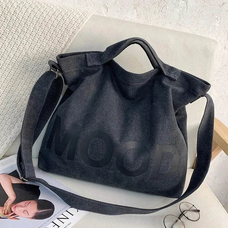 Bolso de lona superior, bolsos de hombro para hombres jóvenes, bolsos de mano de gran capacidad, bolsos cruzados con letras impresas para mujeres, estudiantes, mochilas escolares