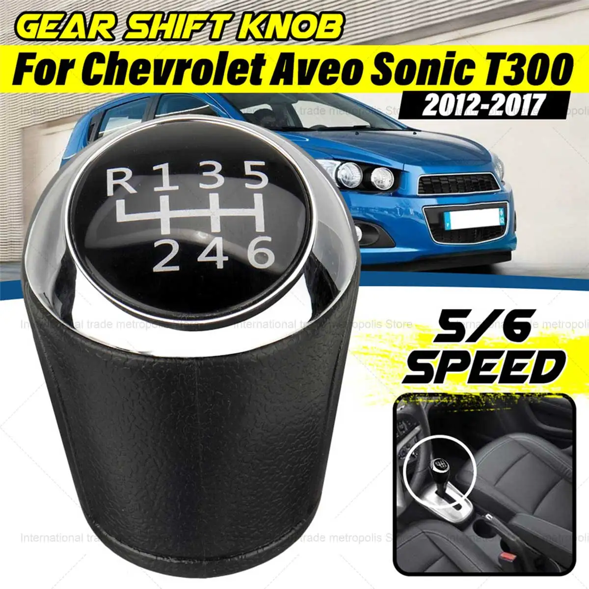 Car 5/6 Speed MT Gear Shift Knob Fit for Chevrolet Aveo Sonic T300 2012 2013 2014 2015 2016 2017 24108036 Aveo Cruze 2008-2015