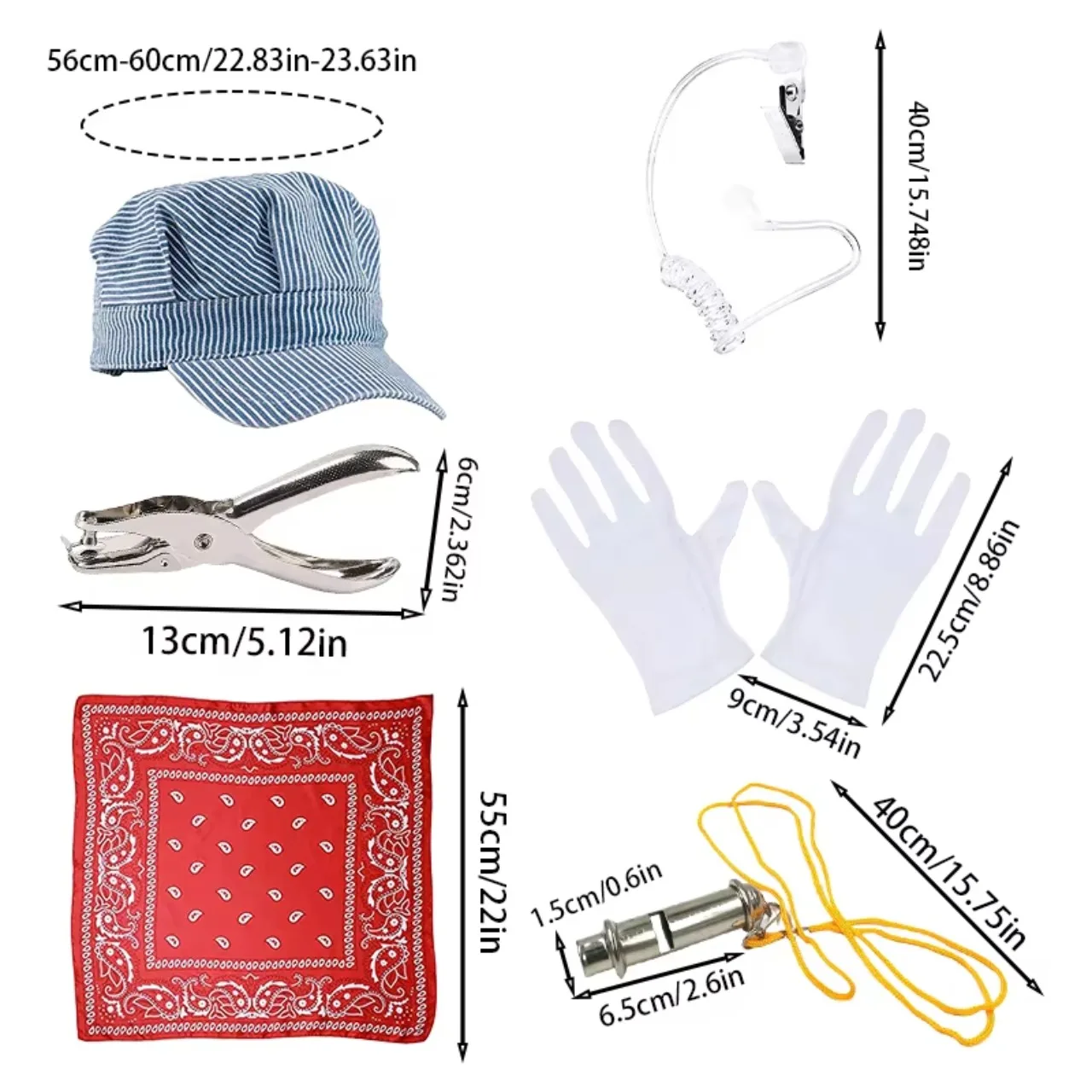 Halloween Train Conductor Costume Accessory Set, Includes a Driver Hat, Ticket Punch, Whistle, and Other Accessories