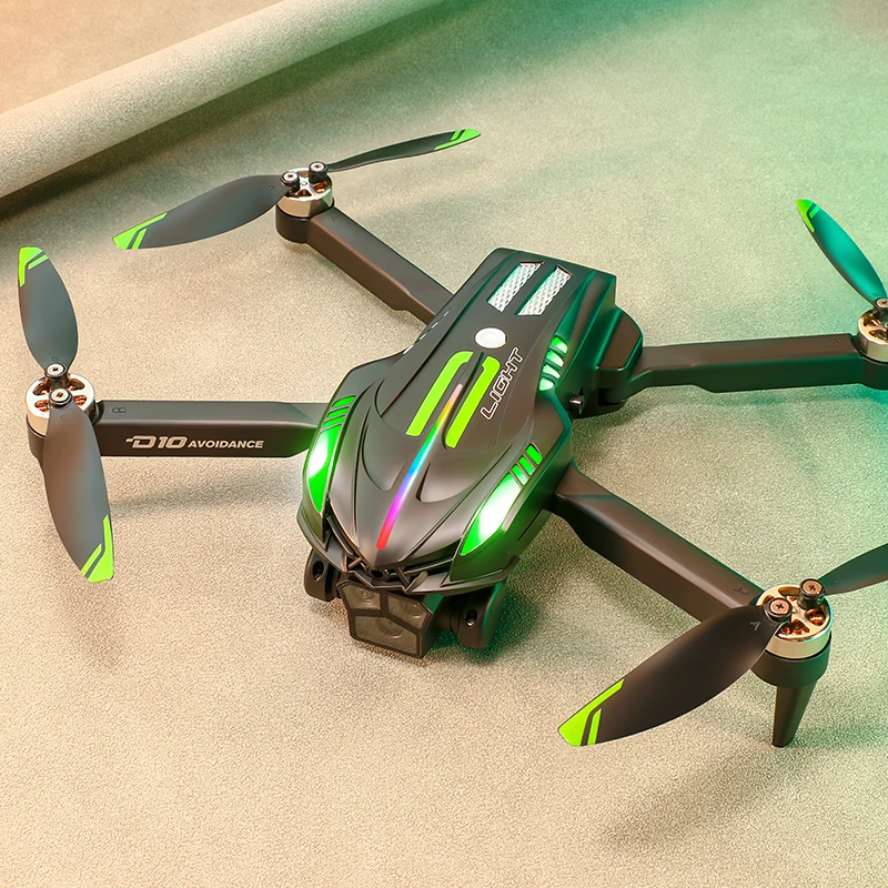 D10 Drone Foldable Quadcopter | Servo Gimbal Stabilization EIS | Optical Flow ESC Gradient Flow LED 2.4GHz Anti-Interference