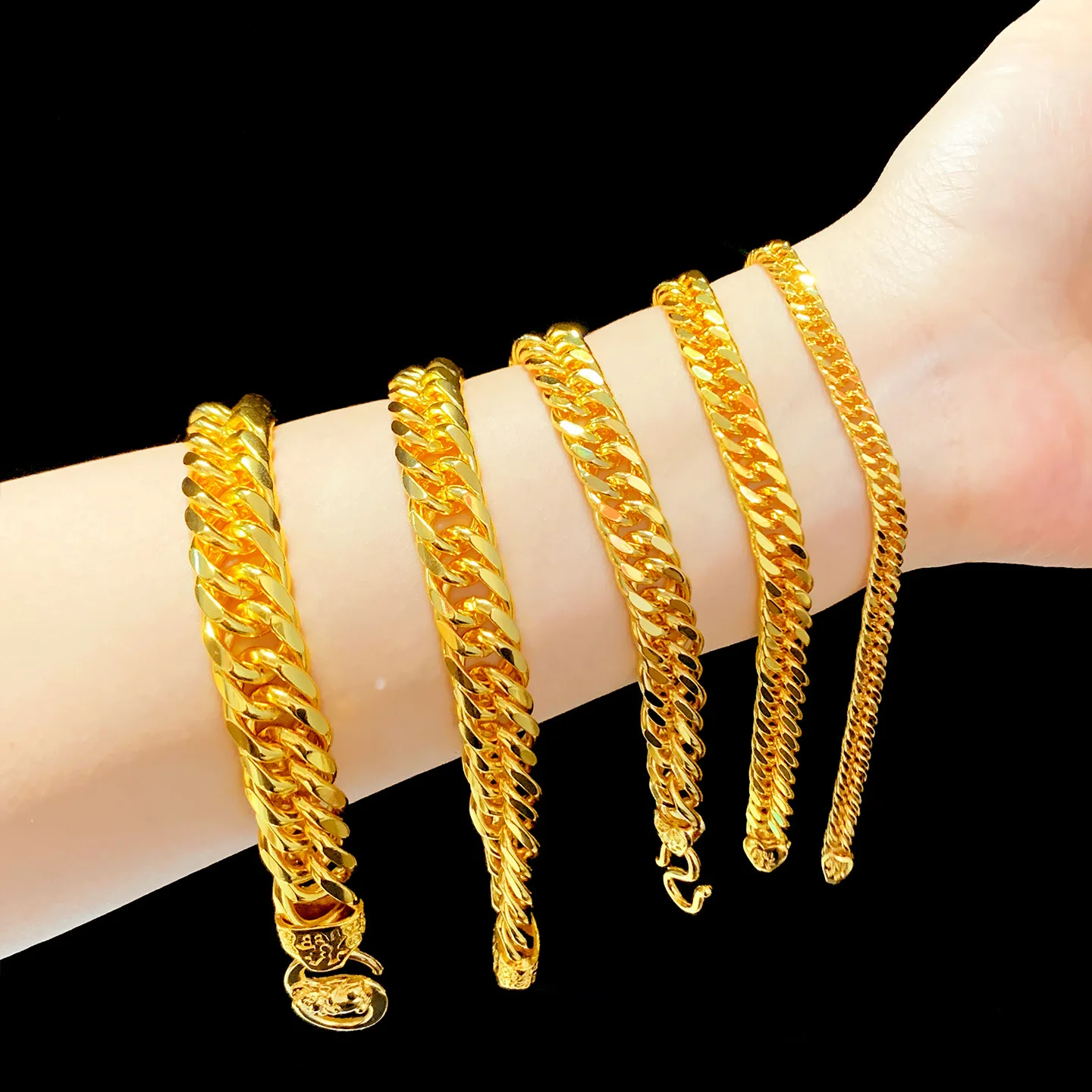 

Luxury 24K 9999 Pure Gold real gold Men's and Women's Buckle Horse Whip Boss Bracelet