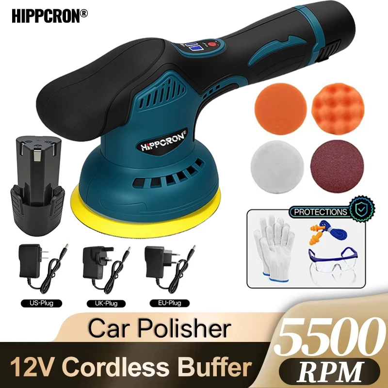 hippcron-wireless-car-polisher-12v-2800-5500rpm-cordless-car-polishing-machine-electric-polishing-wax-tool-8-variable-speeds