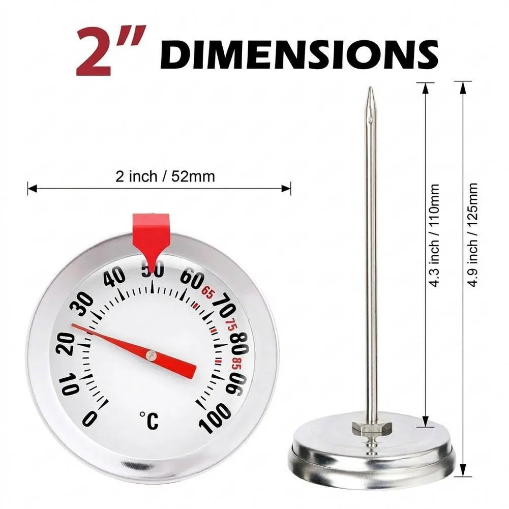 Oven Safe 2 Inch Meat Thermometer for Roasting Turkey Chicken Pork Beef with Mechanical No Battery Stainless Steel Probe