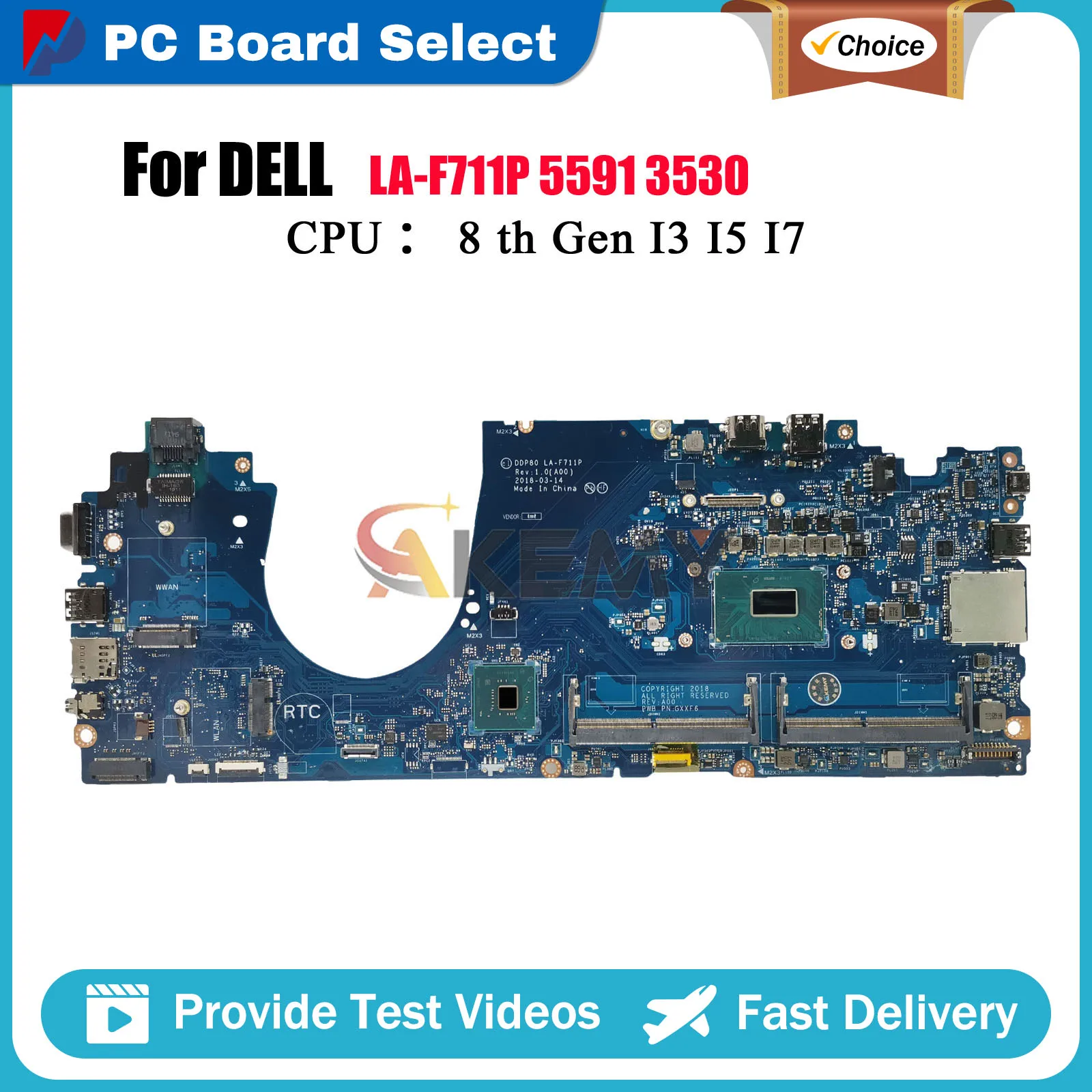 

Материнская плата для ноутбука Dell Latitude 15 5591 3530 LA-F711P с процессором i5 i7-8th 084F86 00H37N 0H2V6K протестирована нормально
