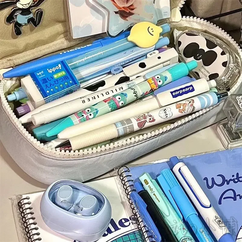 1 Piece Retro Student Pencil Case Vintage American Style Pencil Bag High Capacity Gray Blue Color Stationery Storage Bag School