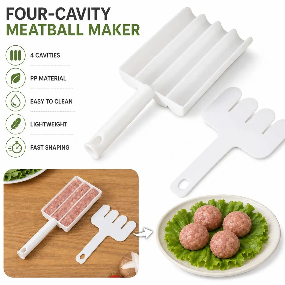 New Four-Cavity Structure Meatball Maker Squeeze Molding Spoon-Shaped Fish Ball Maker Rice-Meat Dumpling Maker Home Kitchen