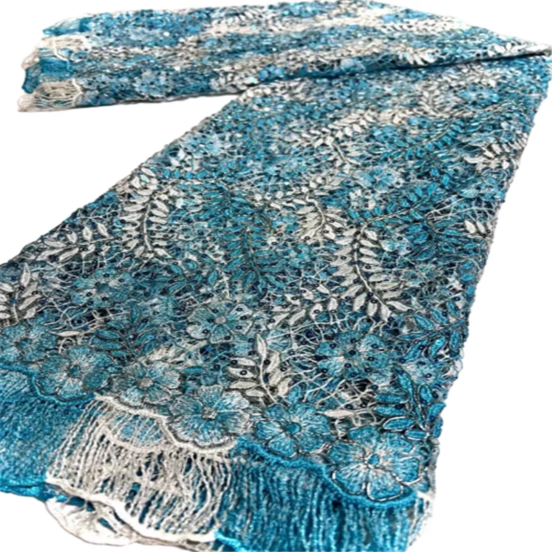 

Sequins African Lace Fabric 2022 High Quality Nigeria French Mesh Embroidery Lace Fabrics Material For Women Dress Sew FCD216