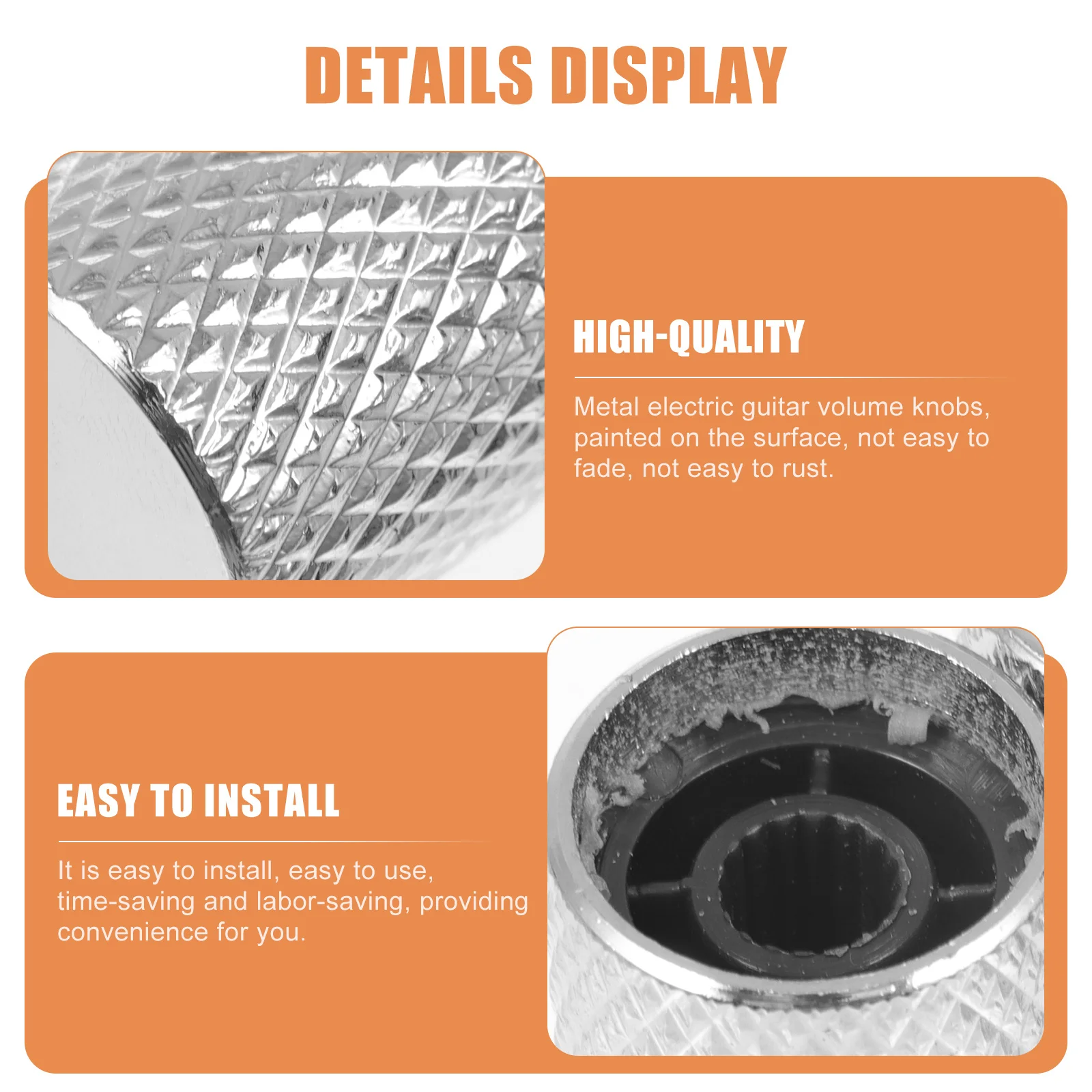 

3pcs Electric Guitar Bass Volume Knobs Clear Texture Easy Install Stylish Metal Design Replacement Creative Accessories