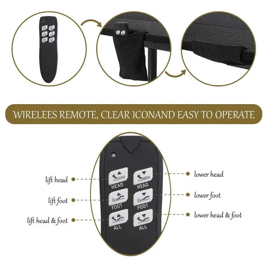 CERLIN 14 Inch Twin XL Size Metal Adjustable Bed Base Upholstered Bed Frame with Head and Foot Articulation Incline, Wireless R