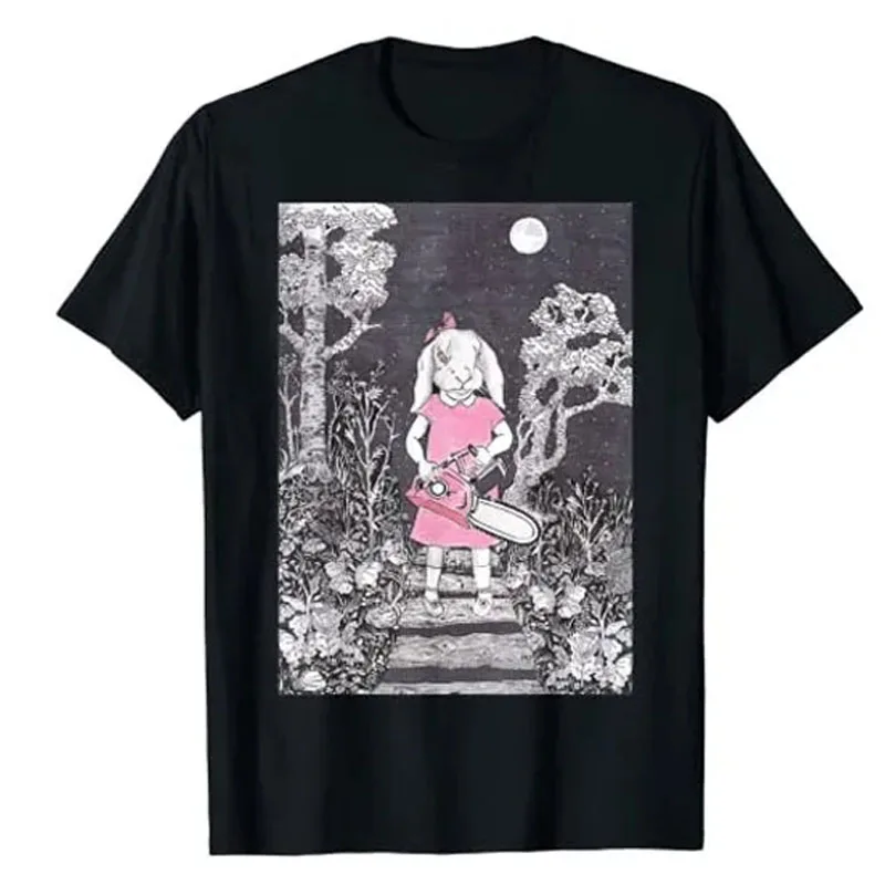 Creepy Chainsaw Bunny Goth Gothic Halloween Costume Horror Darkness T-Shirt Gifts Humor Funny Rabbits Aesthetic Graphic Tee Tops