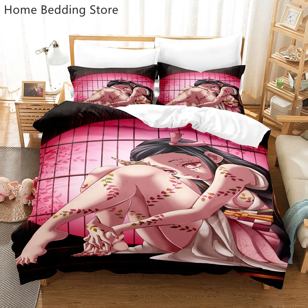 Imagem -02 - Demon Slayer Bedding Sets para Crianças Roupa de Cama Capa de Edredão Completo Gêmeo Rainha Rei Tamanho Único Kamado Nezuko Meninos Meninas Novo Anime