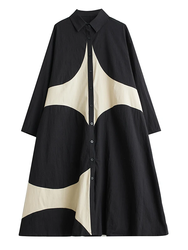 Ele Frühling Herbst Lose Lange Sve Gedruckt Casual Einfache frauen Dr Button Detaillierung Bequeme Atmungsaktive A-linie Rock