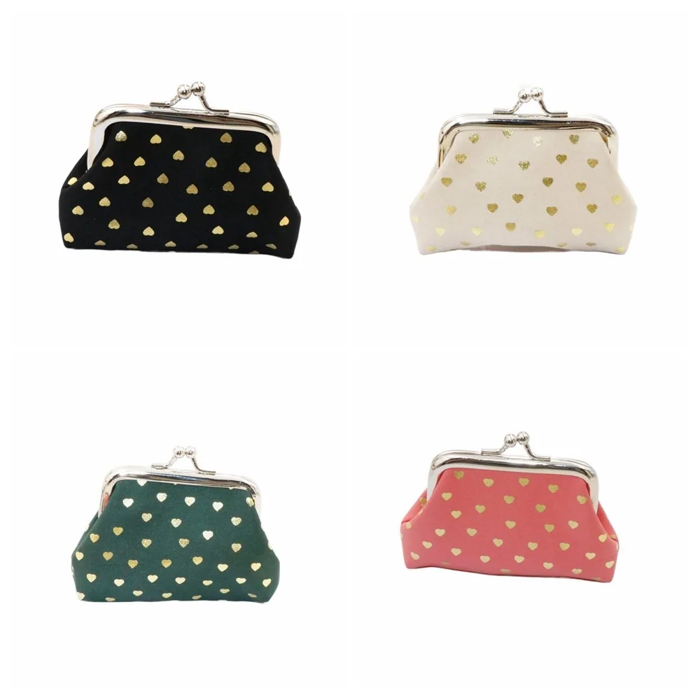 Cosmetic Clutch Kiss Lock Wallet Metal Heart Print Coin Pouch Foldable Portable Buckle Mini Wallet Travel